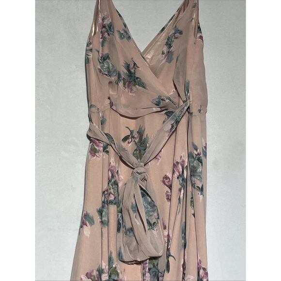 Joanna August Chiffon Maxi Wrap Gown M Pink Floral Flowy Dress Bridal Formal - Picture 4 of 10